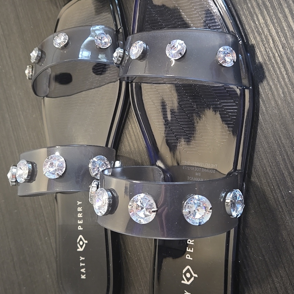 Katy Perry Jelly Rhinestone Slides Black Sandals Women’s Size 8 NEW - Picture 3 of 8